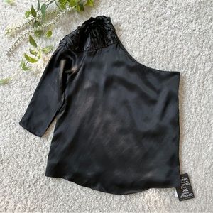 [tibi] one shoulder layered accent silk blouse